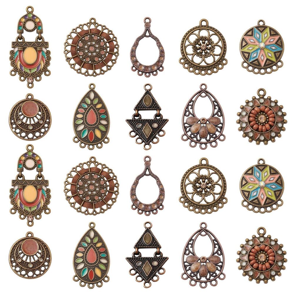 4602 20 Pcs 10 Styles Antique Style Chandelier Components Links Boho Enamel